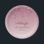 Chic Burgundy Glitter Drip 18th Birthday Party Papieren Bordje<br><div class="desc">Deze elegante 18e verjaardagsfeestartikelen borden zijn voorzien van een lichtbruine rode faux glitter drip border en een burgundy ombre background. Pas ze aan met de naam van de gast van de eer in het boekschrift van de bogundy,  met haar verjaardag en datum hieronder in het sans serif lettertype.</div>
