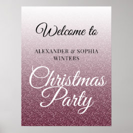 Chic Burgundy Glitter Kerstfeest Welkom Poster