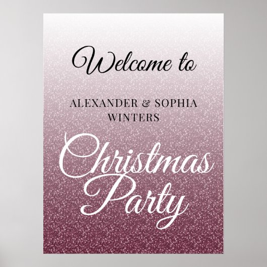 Chic Burgundy Glitter Kerstfeest Welkom Poster (Voorkant)
