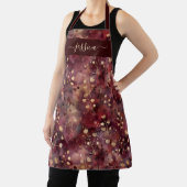 Chic burgundy gold abstract floral name apron schort (Insitu)