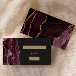 Chic Burgundy Gold Agate Dark Wedding Escort Plaatskaartje