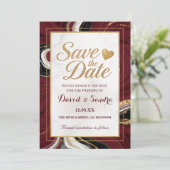 Chic Burgundy Gold Agate Marble Modern Wedding  Save The Date (Staand voorkant)