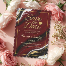 Chic Burgundy Gold Agate Marble Modern Wedding 