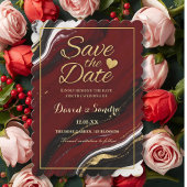 Chic Burgundy Gold Agate Marble Modern Wedding  Save The Date