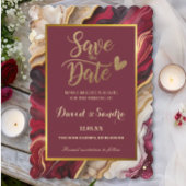 Chic Burgundy Gold Agate Marble Modern Wedding  Save The Date