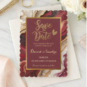 Chic Burgundy Gold Agate Marble Modern Wedding  Save The Date