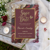 Chic Burgundy Gold Agate Marble Modern Wedding  Save The Date