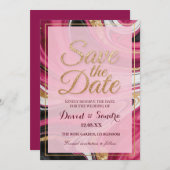 Chic Burgundy Gold Agate Marble Modern Wedding Save The Date (Voorkant / Achterkant)