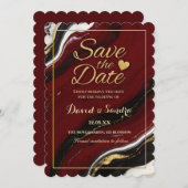 Chic Burgundy Gold Agate Marble Modern Wedding Save The Date (Voorkant / Achterkant)