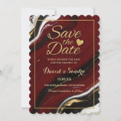 Chic Burgundy Gold Agate Marble Modern Wedding Save The Date (Voorkant)