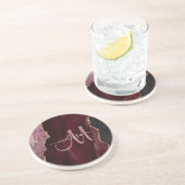 Chic Burgundy Gold Agate Script Custom Monogram Zandsteen Onderzetter (Zijkant)