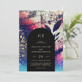 Chic Burgundy Gold Blue Botanical Abstract Weddens Kaart (Staand voorkant)