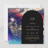 Chic Burgundy Gold Blue Botanical Square Weddensch Kaart (Voorkant)