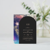 Chic Burgundy Gold Blue Botanical Square Weddensch Kaart (Staand voorkant)