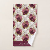 Chic Burgundy Gold Floral diamant tufted Pattern Bad Handdoek (Handdoek)