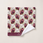 Chic Burgundy Gold Floral diamant tufted Pattern Bad Handdoek (Wasdoekje)