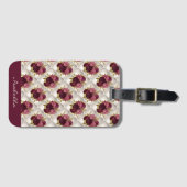 Chic Burgundy Gold Floral diamant tufted Pattern Bagagelabel (Voorkant (horizontaal))