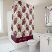 Chic Burgundy Gold Floral diamant tufted Pattern Douchegordijn (In situ)