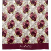 Chic Burgundy Gold Floral diamant tufted Pattern Douchegordijn (Voorkant)