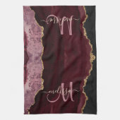 Chic Burgundy Gold Glitter Agate Custom Monogram B Theedoek (Verticaal)