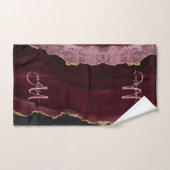 Chic Burgundy Gold Glitter Agate Custom Monogram Bad Handdoek (Handdoek)