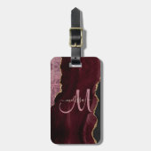 Chic Burgundy Gold Glitter Agate Custom Monogram Bagagelabel (Voorkant verticaal)