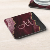 Chic Burgundy Gold Glitter Agate Custom Monogram Bier Onderzetter (Linkerzijde)