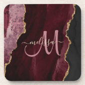 Chic Burgundy Gold Glitter Agate Custom Monogram Bier Onderzetter (Voorkant)