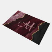 Chic Burgundy Gold Glitter Agate Custom Monogram Deurmat (Schuin)