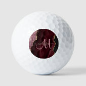 Chic Burgundy Gold Glitter Agate Custom Monogram Golfballen (Voorkant)