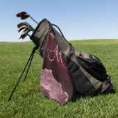 Chic Burgundy Gold Glitter Agate Custom Monogram Golfhanddoek (Groen)