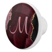 Chic Burgundy Gold Glitter Agate Custom Monogram Keramische Knop (Rechts)
