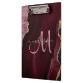 Chic Burgundy Gold Glitter Agate Custom Monogram Klembord (Links)