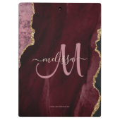 Chic Burgundy Gold Glitter Agate Custom Monogram Klembord (Achterkant)