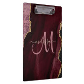 Chic Burgundy Gold Glitter Agate Custom Monogram Klembord (Rechts)