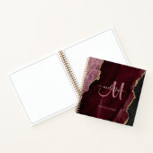 Chic Burgundy Gold Glitter Agate Custom Monogram Notitieboek (Binnen)