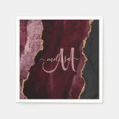 Chic Burgundy Gold Glitter Agate Custom Monogram Servet (Voorkant)