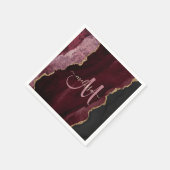Chic Burgundy Gold Glitter Agate Custom Monogram Servet (Hoek)