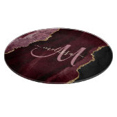 Chic Burgundy Gold Glitter Agate Custom Monogram Snijplank (Hoek)
