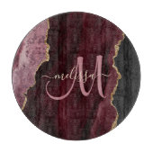 Chic Burgundy Gold Glitter Agate Custom Monogram Snijplank (Voorkant)