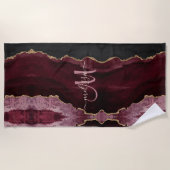 Chic Burgundy Gold Glitter Agate Custom Monogram Strandlaken (Voorkant)