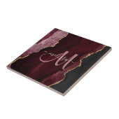 Chic Burgundy Gold Glitter Agate Custom Monogram Tegeltje (Zijkant)