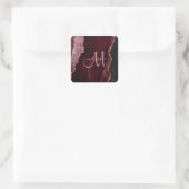 Chic Burgundy Gold Glitter Agate Custom Monogram Vierkante Sticker (Tas)