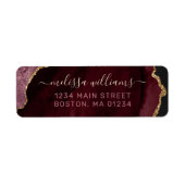 Chic Burgundy Gold Glitter Agate Monogram Adres Etiket (Voorkant)