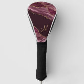 Chic Burgundy Gold Glitter Agate Monogram Golfheadcover (Voorkant)
