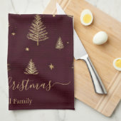 Chic Burgundy gold glitter merry christmas trees Theedoek (Quarter Fold)