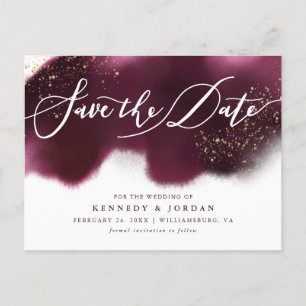 Chic Burgundy Gold Glitter Wedding Save the Date Aankondigingskaart