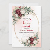 Chic Burgundy Gold Heart-Shaped Font Baby Shower  Kaart (Voorkant)