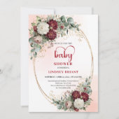 Chic Burgundy Gold Heart-Shaped Font Baby Shower Kaart (Voorkant)