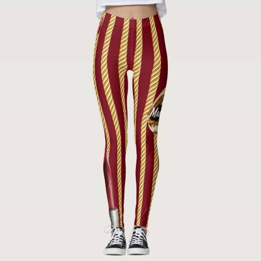 Chic burgundy Gold Lines Lips Girly 2022 dag Leggings (Voorkant)